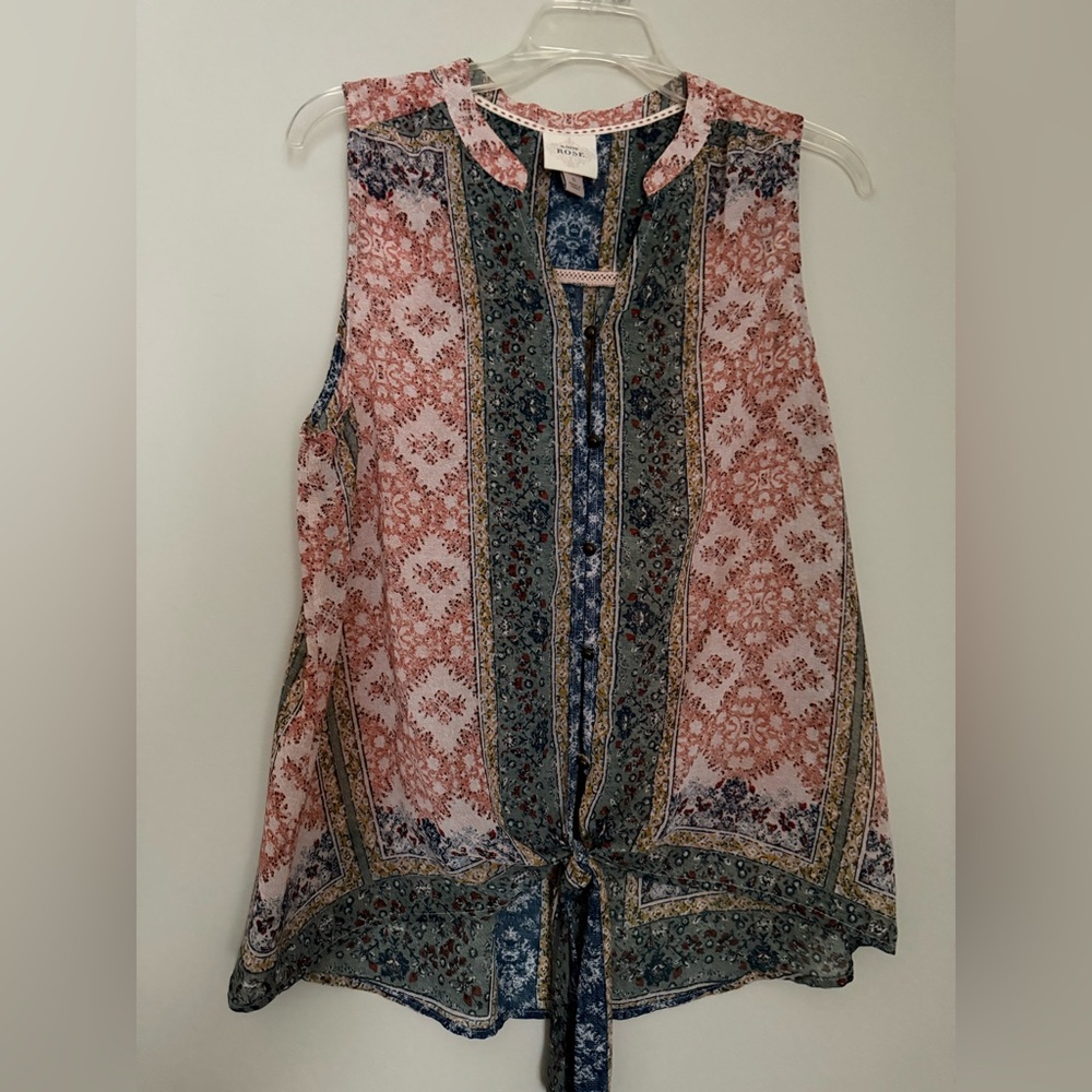 Knox Rose Sleeveless Tie-Front Boho Blouse in Pink and Blue